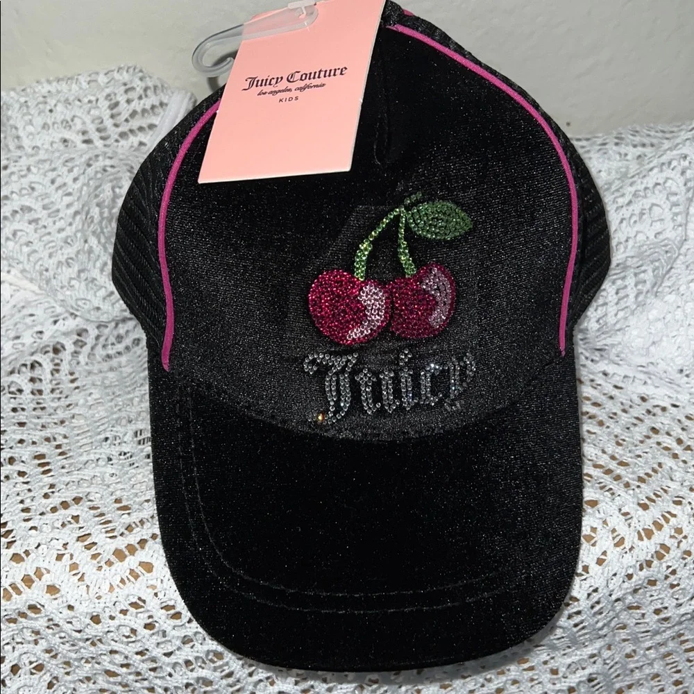 KIDS Juicy Couture Black Cap with Cherry Embroidery